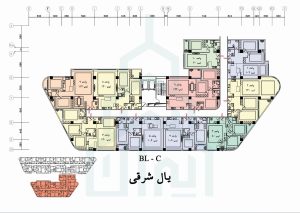 پلان نقشه واحد یال شرقی برج مسکونی نارنجستان 4 تعاونی ابنیه آکام